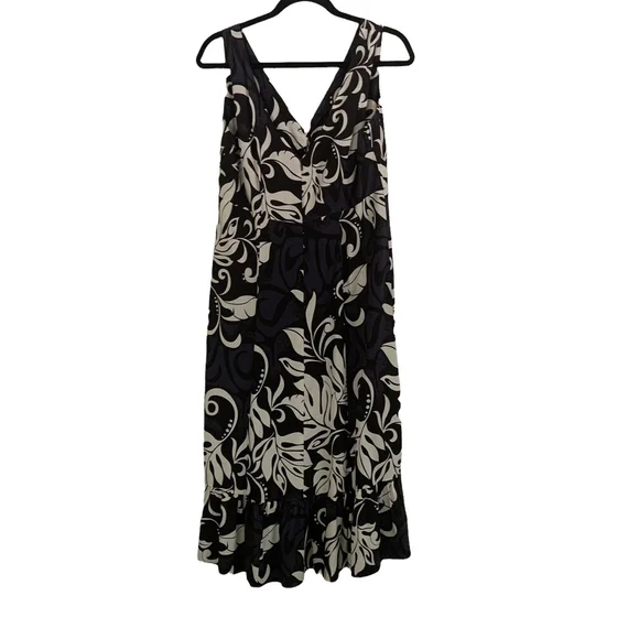 Vintage Hilo Hattie Womens Midi Dress Made in Hawaii Black White Size M Ruffle - Picture 2 of 11